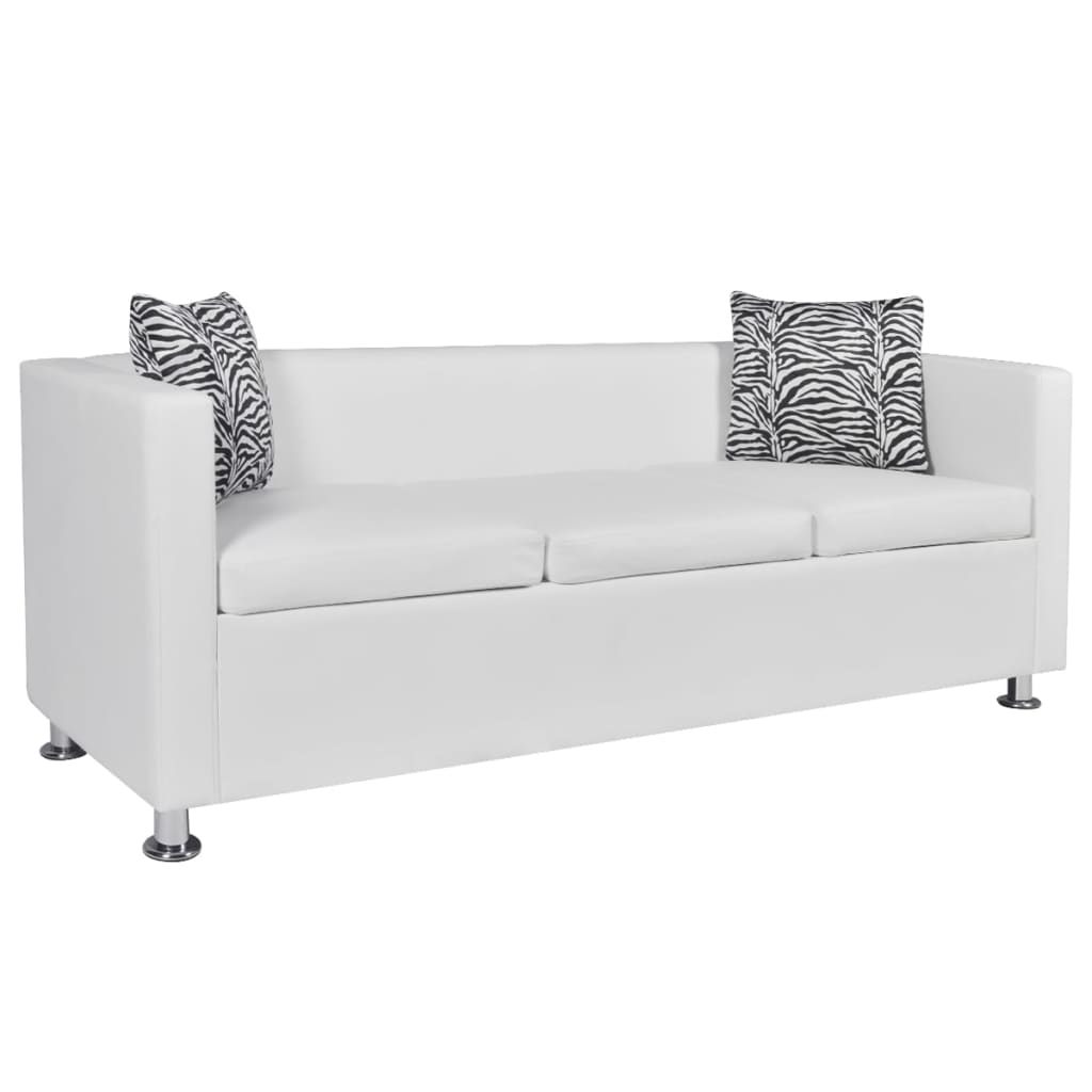 vidaXL Conjunto de sofás de 2 y 3 plazas y sillón de cuero artificial blanco