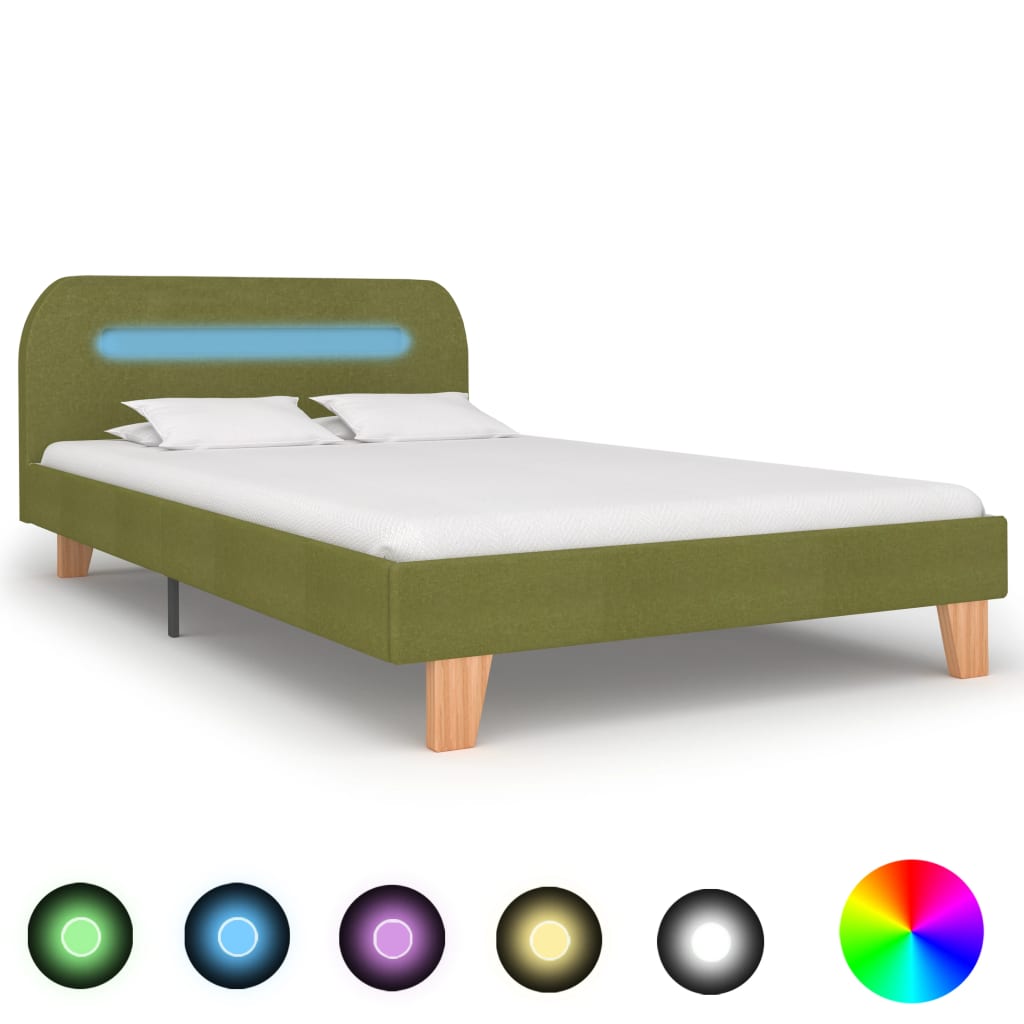 vidaXL Estructura de cama con LED tela verde 120x200 cm