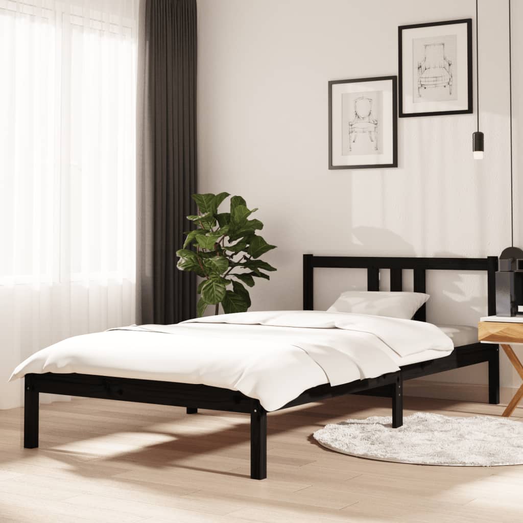 vidaXL Estructura de cama madera maciza negro 100x200 cm