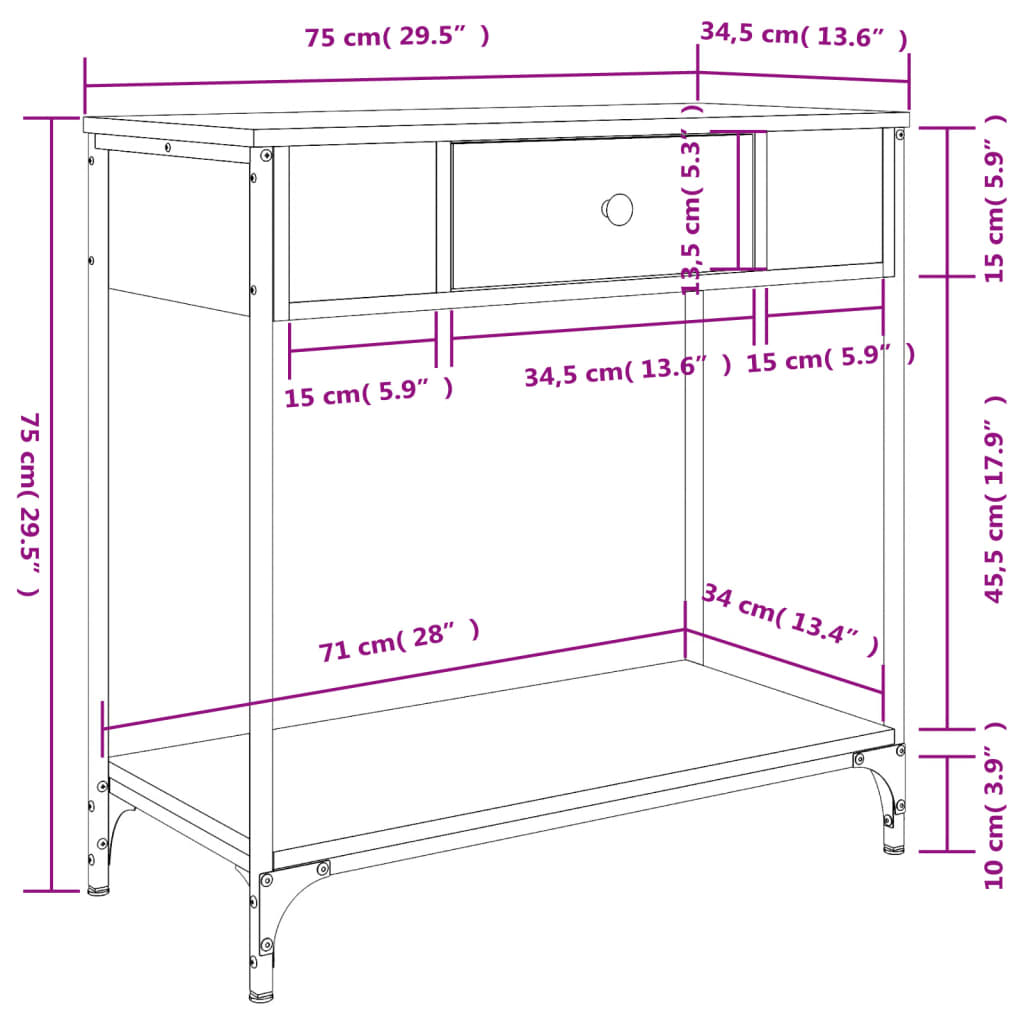vidaXL Mesa consola madera de ingeniería roble Sonoma 75x34,5x75 cm