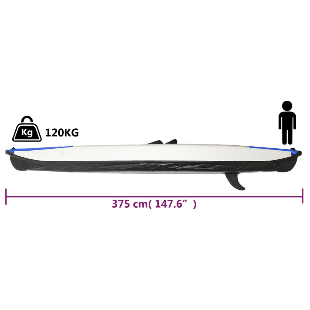 vidaXL Kayak inflable poliéster azul 375x72x31 cm