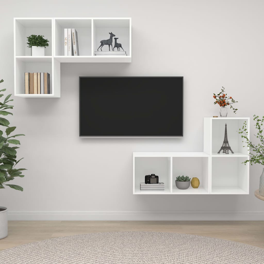 vidaXL Muebles de pared para TV 4 uds madera contrachapada blanco