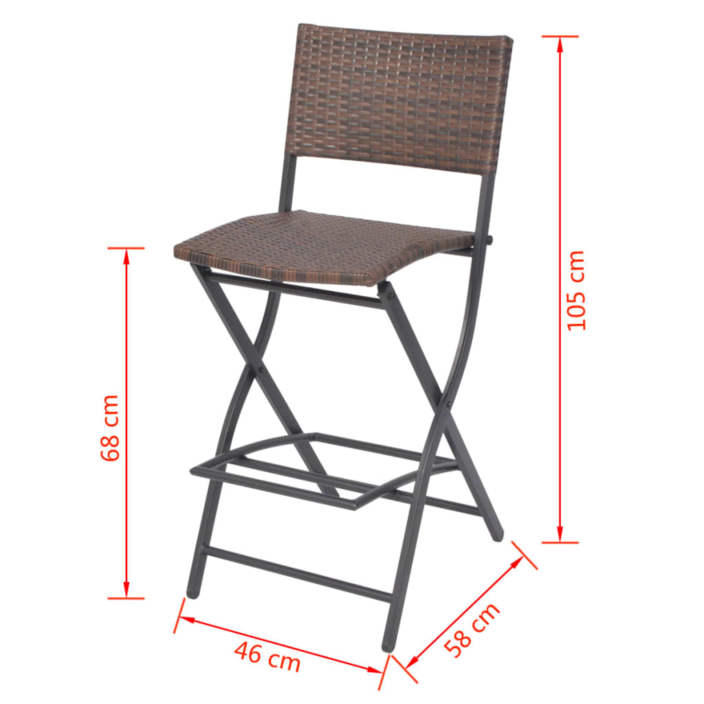 vidaXL Mesa y sillas de jardín plegables 3 pzs acero poli ratán marrón