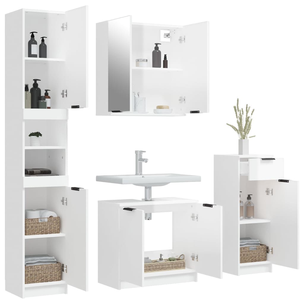 vidaXL Set muebles de baño 4 piezas madera contrachapada blanco brillo