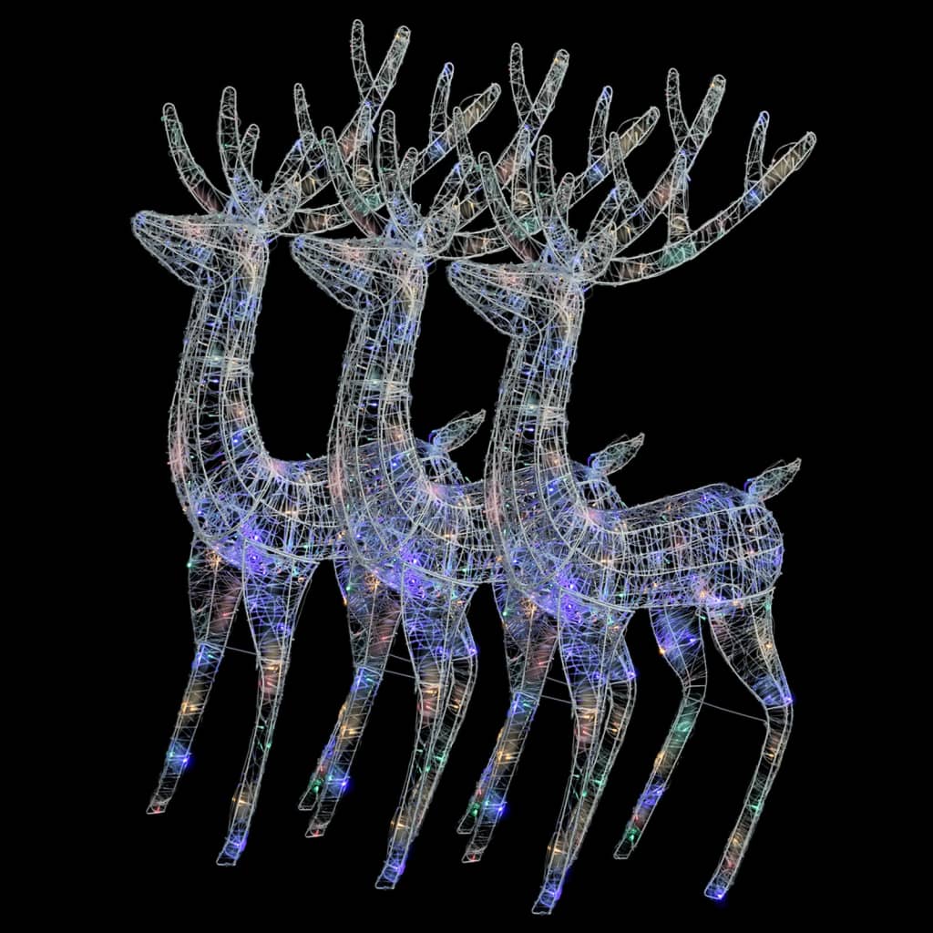 vidaXL Renos de Navidad acrílico 250 LED 3 uds multicolor 180 cm