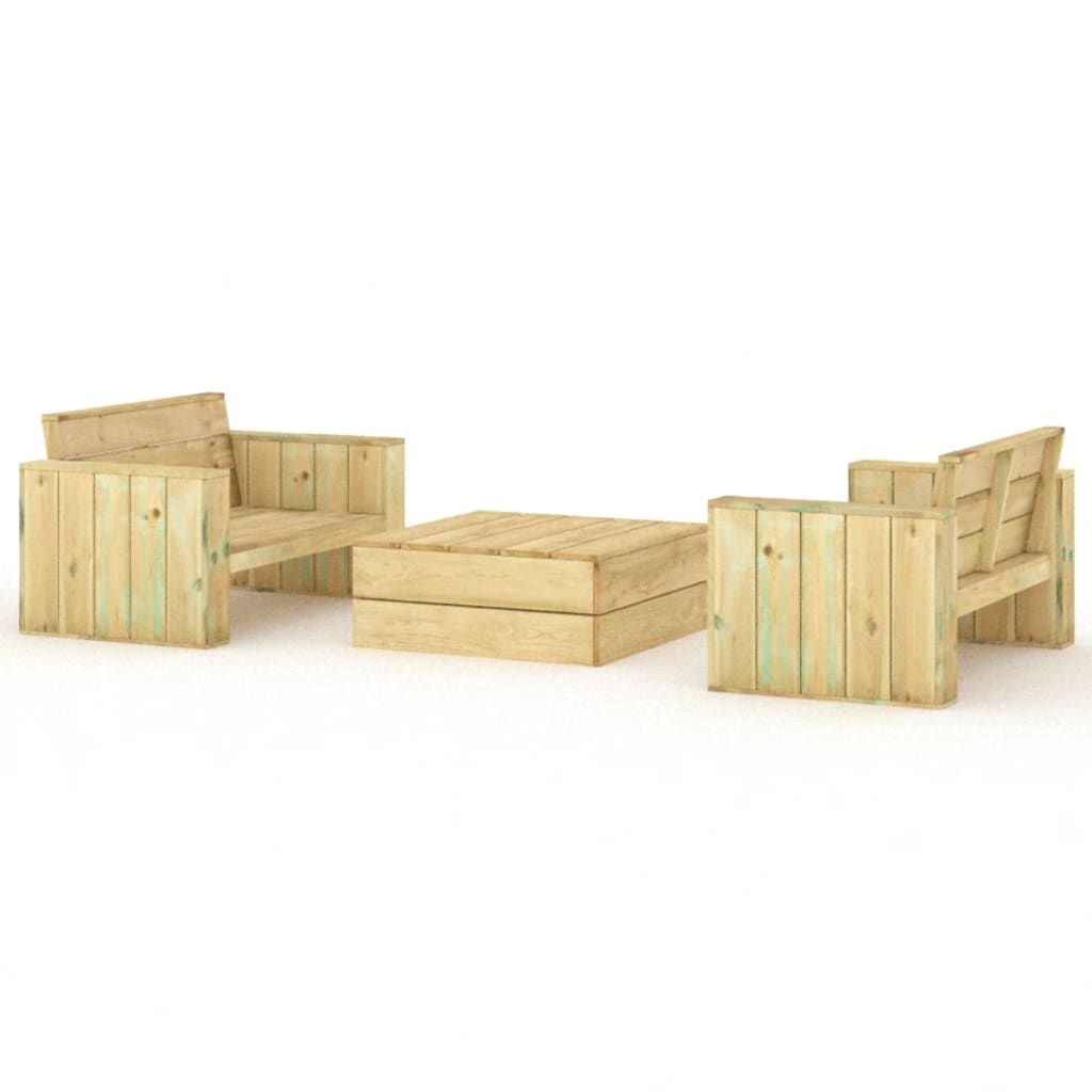 vidaXL Set de muebles de jardín 3 pzas madera maciza pino impregnada