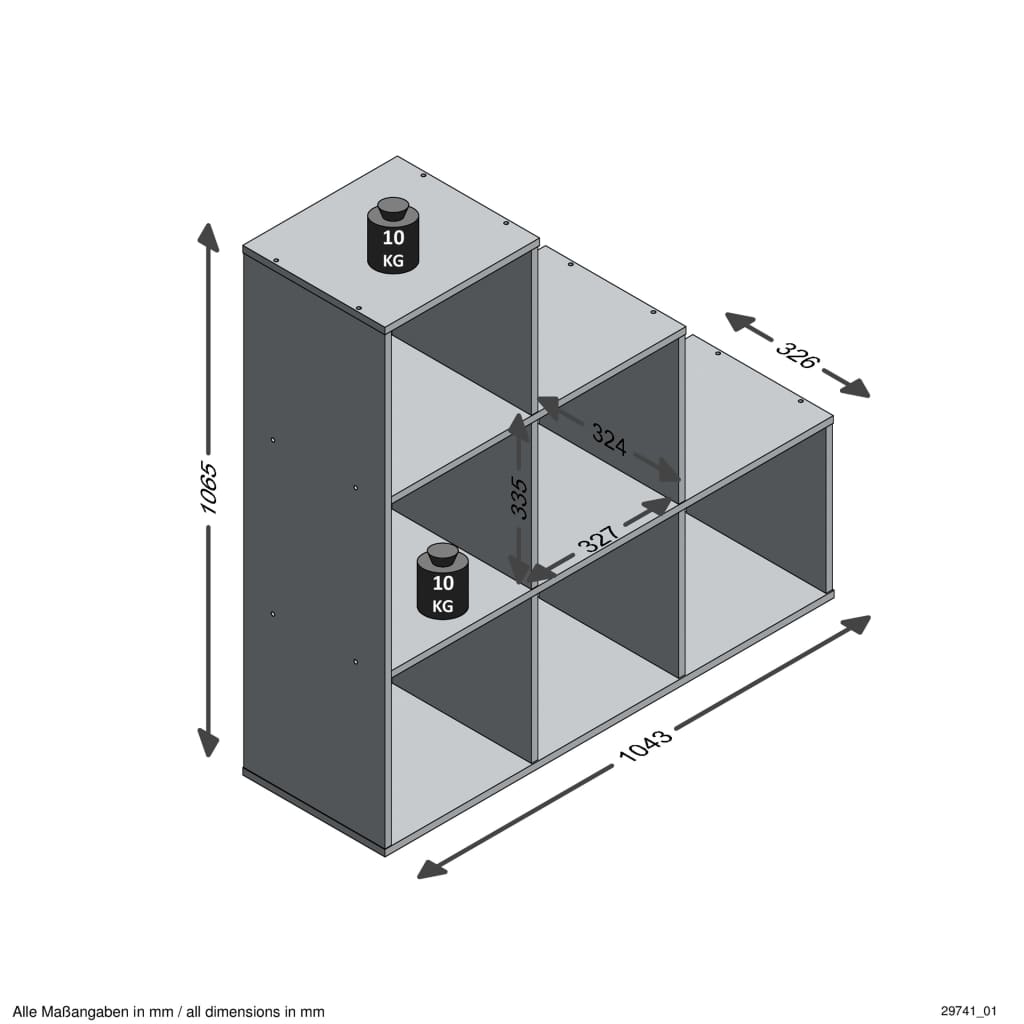 FMD Estantería/divisor de espacios con 6 compartimentos gris matera