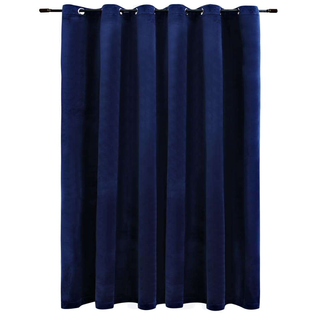 vidaXL Cortina opaca y anillas metal terciopelo azul oscuro 290x245 cm