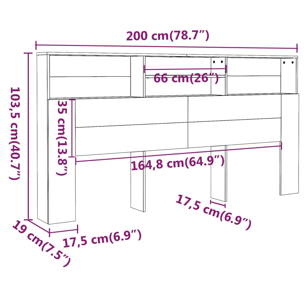vidaXL Mueble cabecero gris hormigón 200x19x103,5 cm