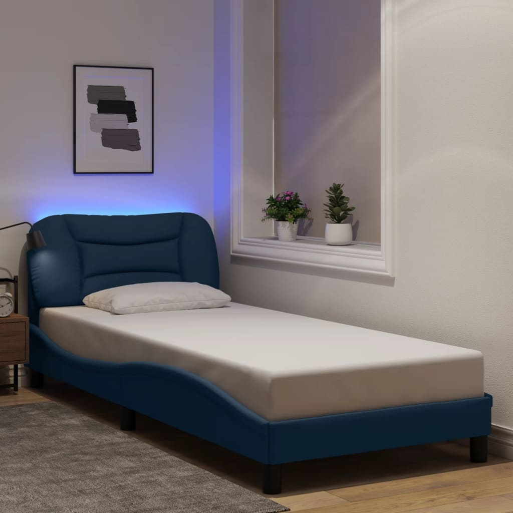 vidaXL Estructura de cama con luces LED tela azul 90x200 cm