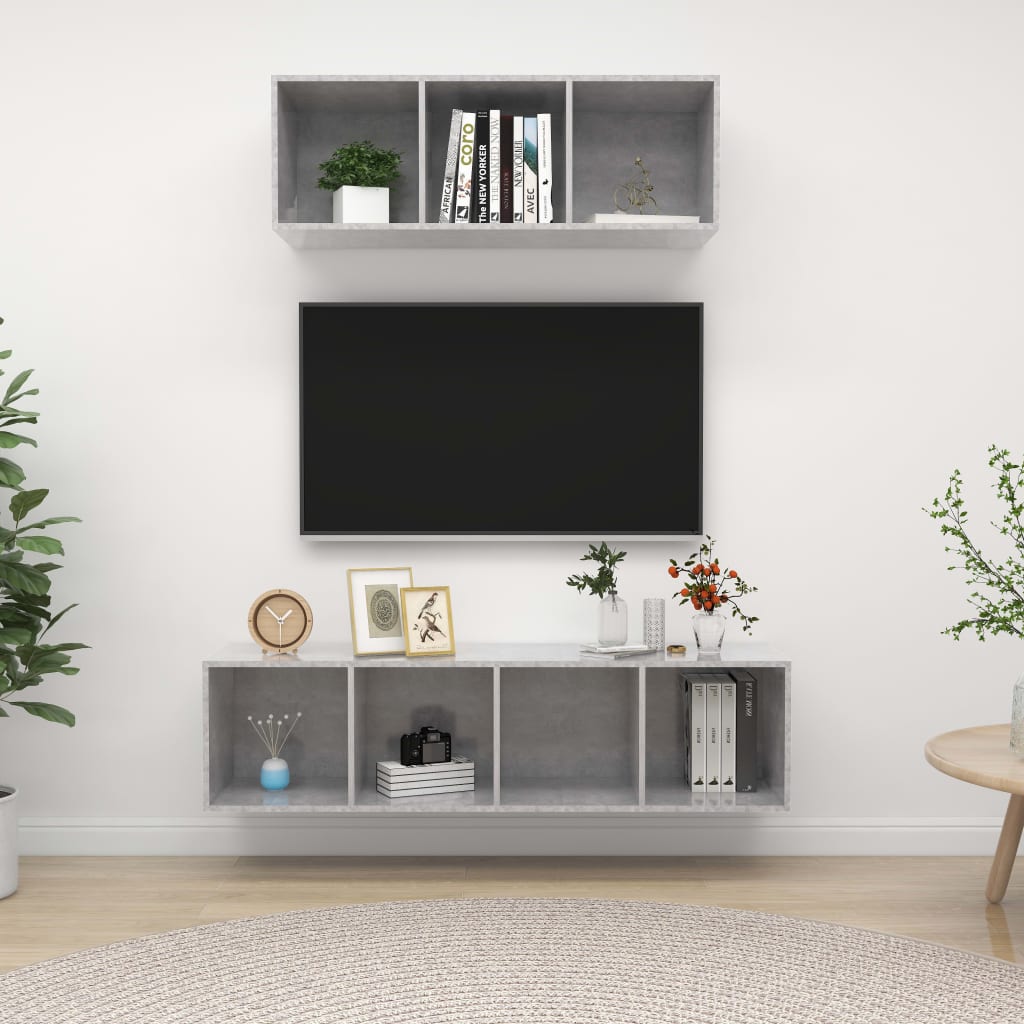 vidaXL Juego de mueble para TV de 2 piezas aglomerado gris hormigón
