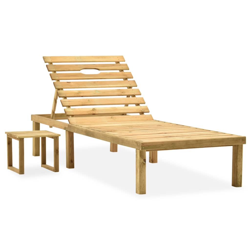 vidaXL Tumbona de jardín con mesa y cojín de madera de pino impregnada