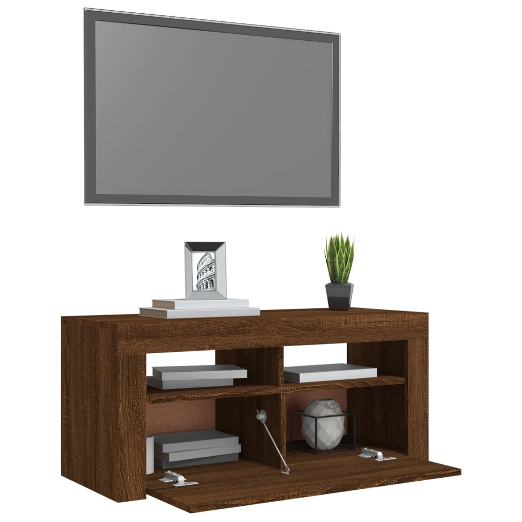 vidaXL Mueble de TV con luces LED roble marrón 90x35x40 cm