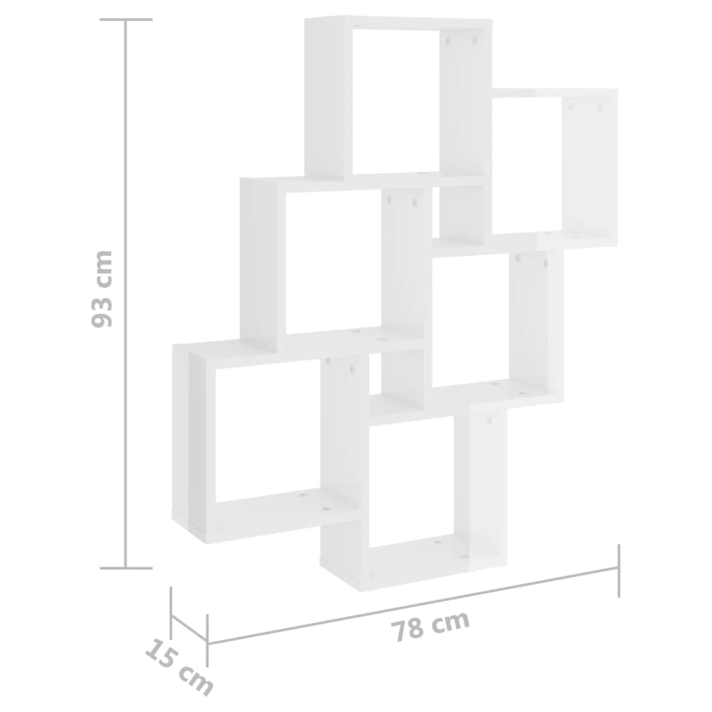 vidaXL Estante cubo de pared contrachapado blanco brillante 78x15x93cm