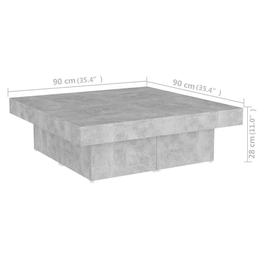vidaXL Mesa de centro madera contrachapada gris hormigón 80x50x40 cm