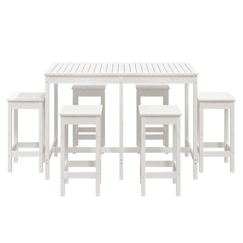 vidaXL Set de mesa y taburetes altos jardín 7 pzas madera pino blanco