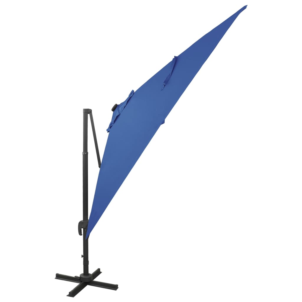 vidaXL Sombrilla voladiza con poste y luces LED azul celeste 300 cm
