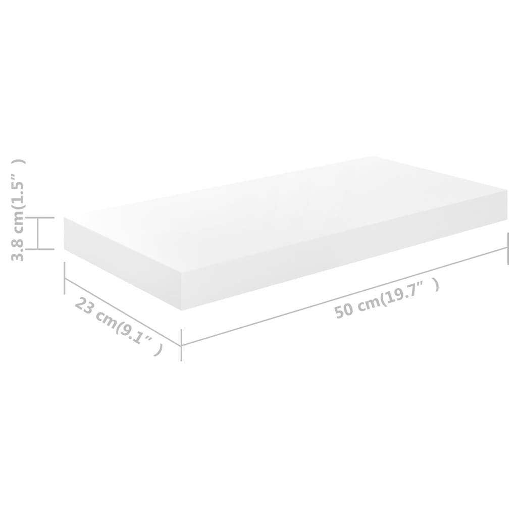 vidaXL Estante flotante de pared blanco con brillo MDF 50x23x3,8 cm