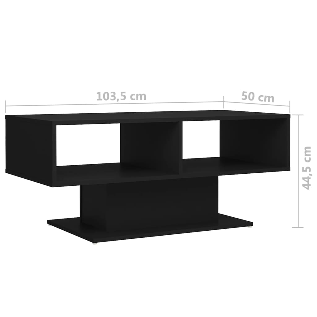 vidaXL Mesa de centro madera contrachapada negro 103,5x50x44,5 cm