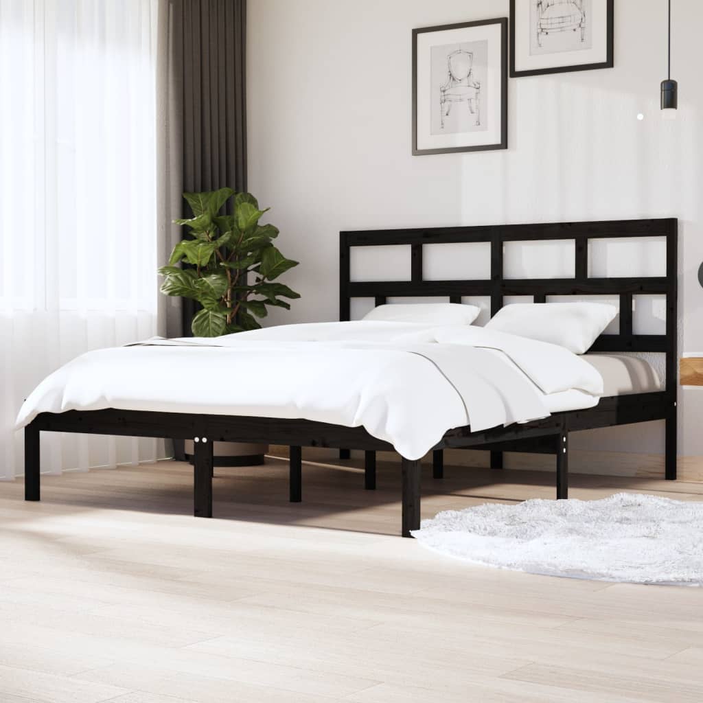 vidaXL Estructura de cama de madera maciza negra super king 180x200 cm