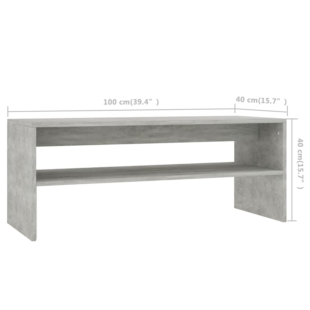 vidaXL Mesa de centro madera contrachapada gris hormigón 100x40x40 cm