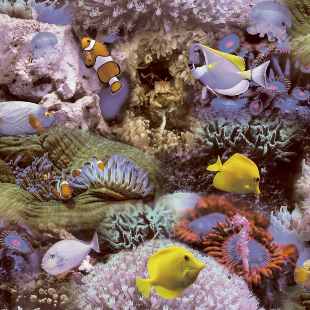 Good Vibes Papel de pared Coral and Tropical Fish amarillo y morado