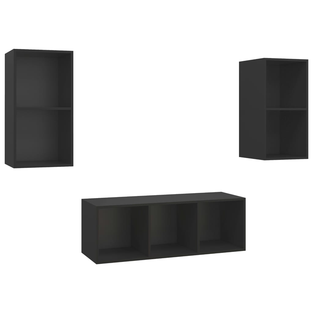 vidaXL Juego de muebles de salón 3 piezas madera de ingeniería negro