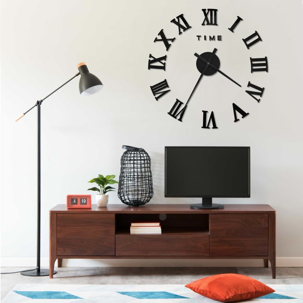 vidaXL Reloj 3D de pared con diseño moderno negro 100 cm XXL