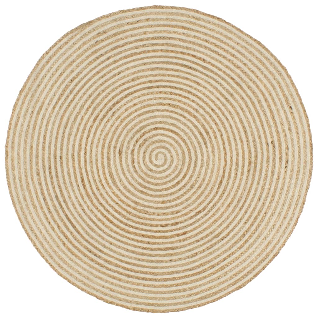 vidaXL Alfombra de yute tejida a mano diseño espiral blanco 90 cm