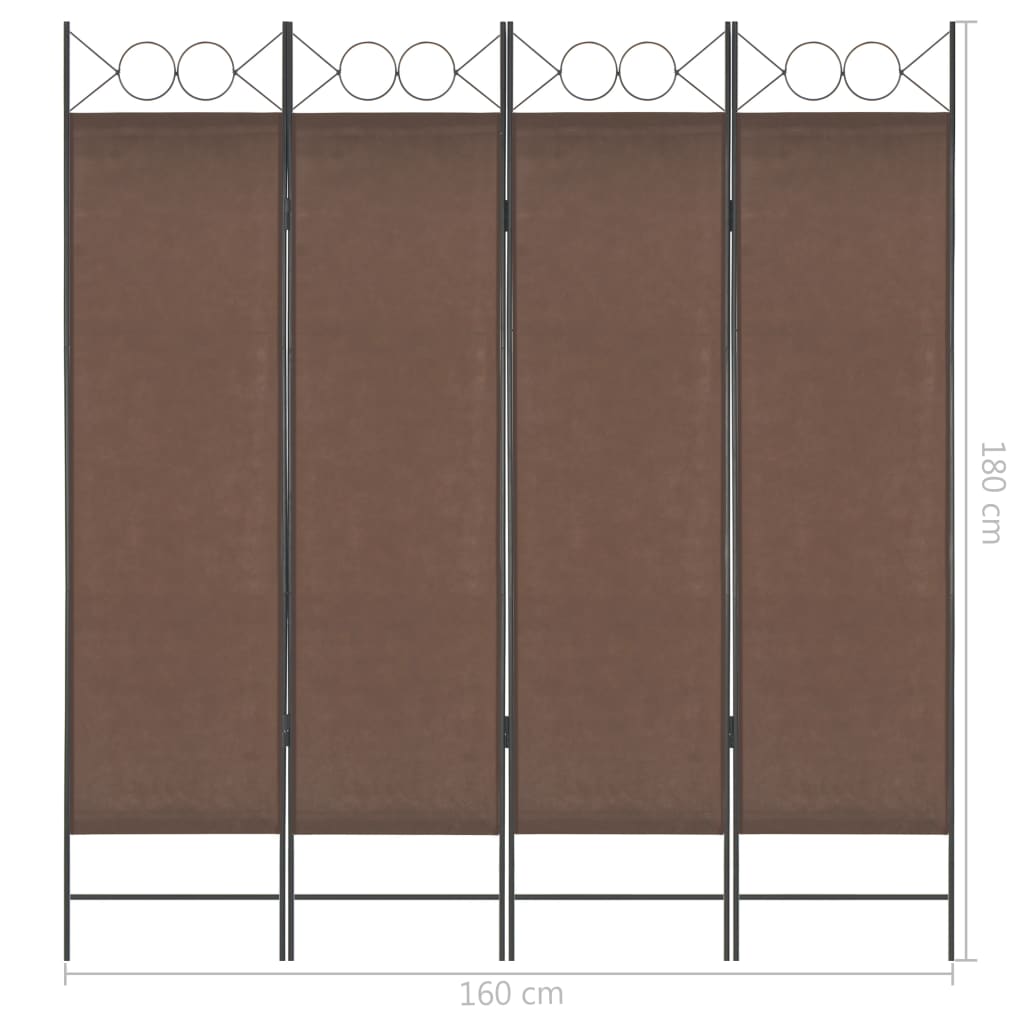 vidaXL Biombo divisor de 4 paneles marrón 160x180 cm