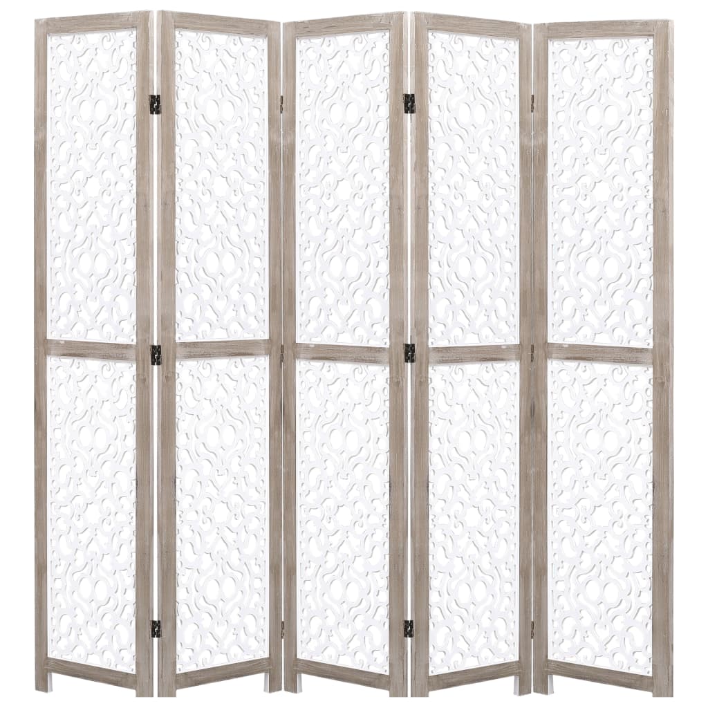 vidaXL Biombo de 5 paneles de madera maciza blanco 175x165 cm
