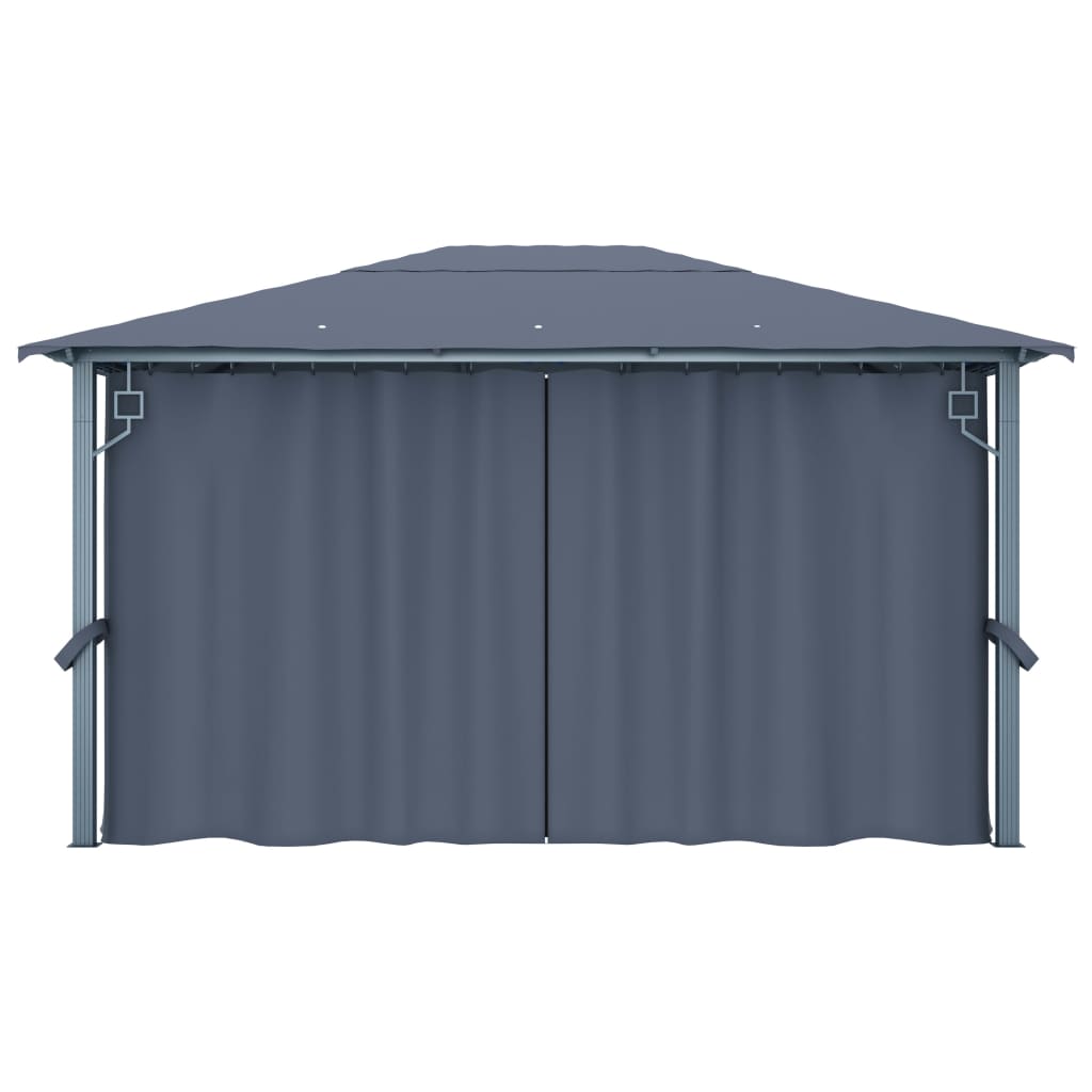 vidaXL Cenador con cortina gris antracita aluminio 400x300 cm