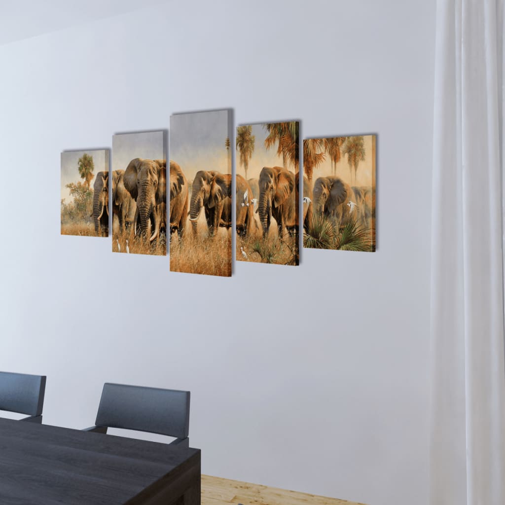 Set decorativo de lienzos para la pared modelo elefantes, 200 x 100 cm