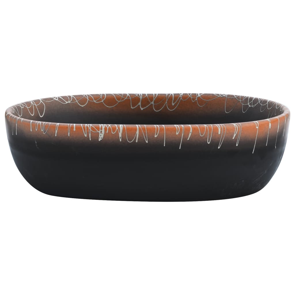 vidaXL Lavabo sobre encimera ovalado cerámica negro naranja 47x33x13cm