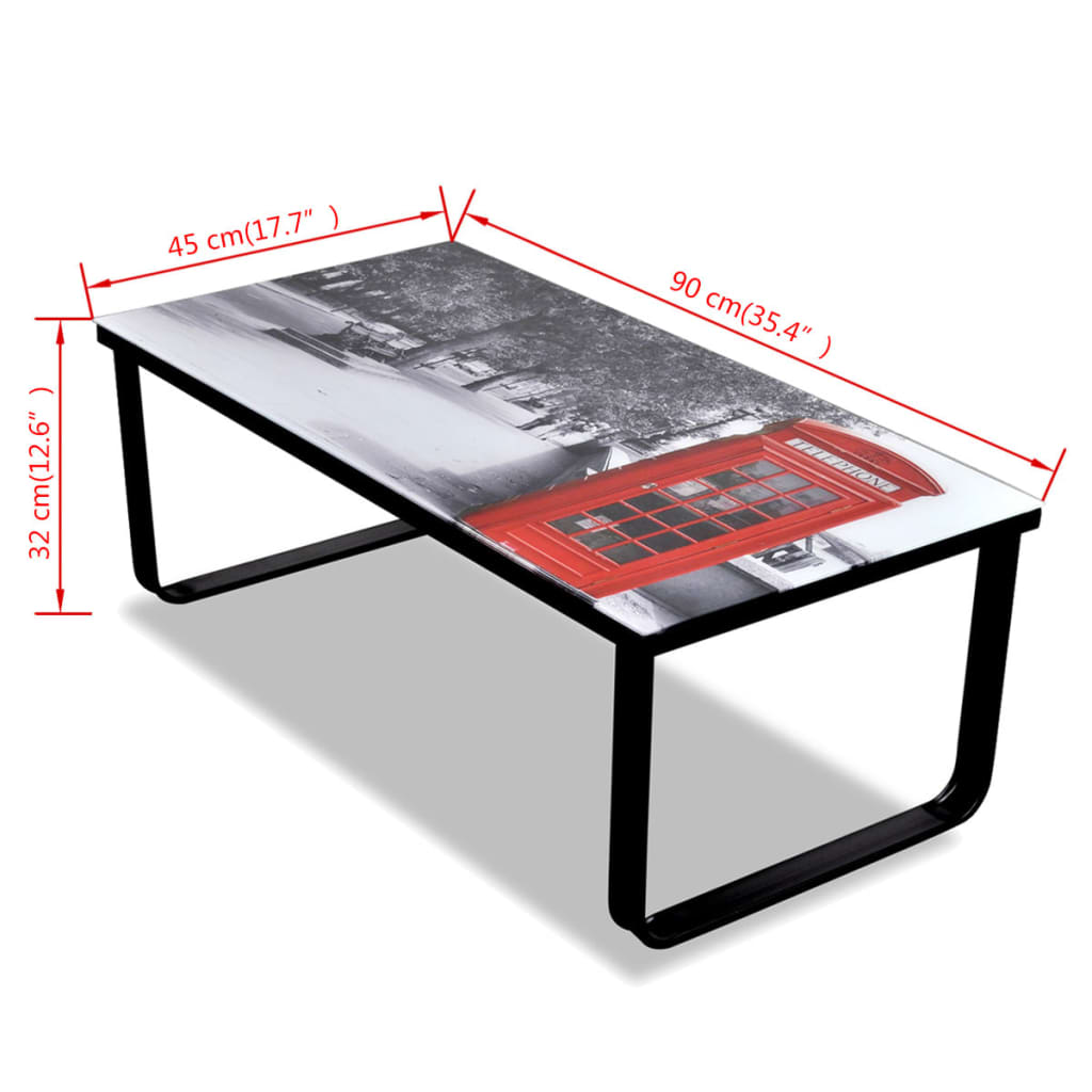 vidaXL Mesa de centro superficie de vidrio con foto de cabina inglesa