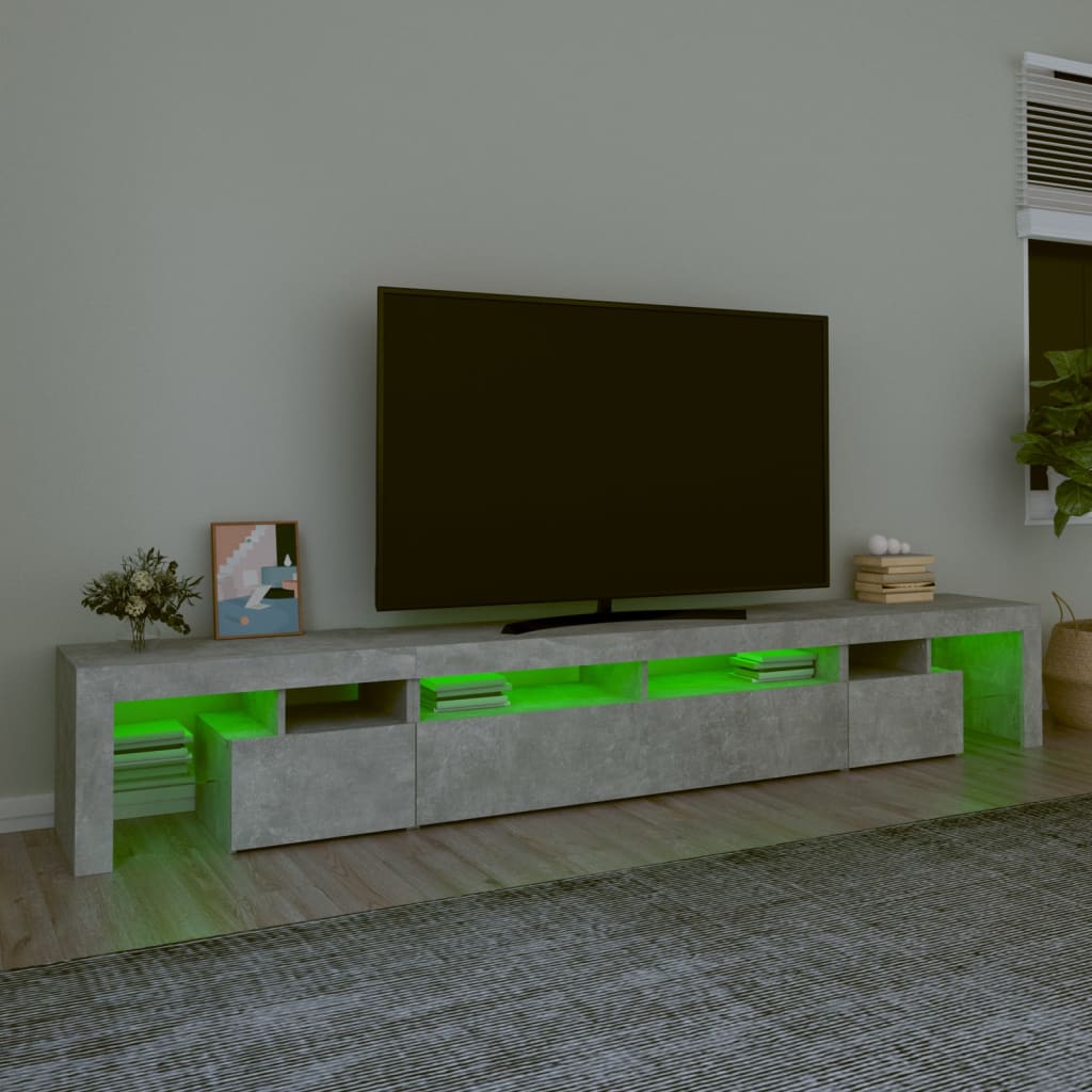 vidaXL Mueble de TV con luces LED gris hormigón 260x36,5x40 cm