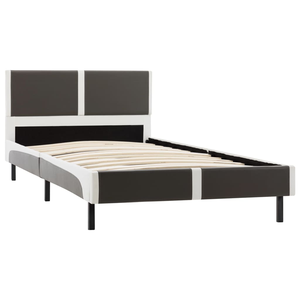 vidaXL Estructura de cama cuero sintético gris y blanco 90x200 cm