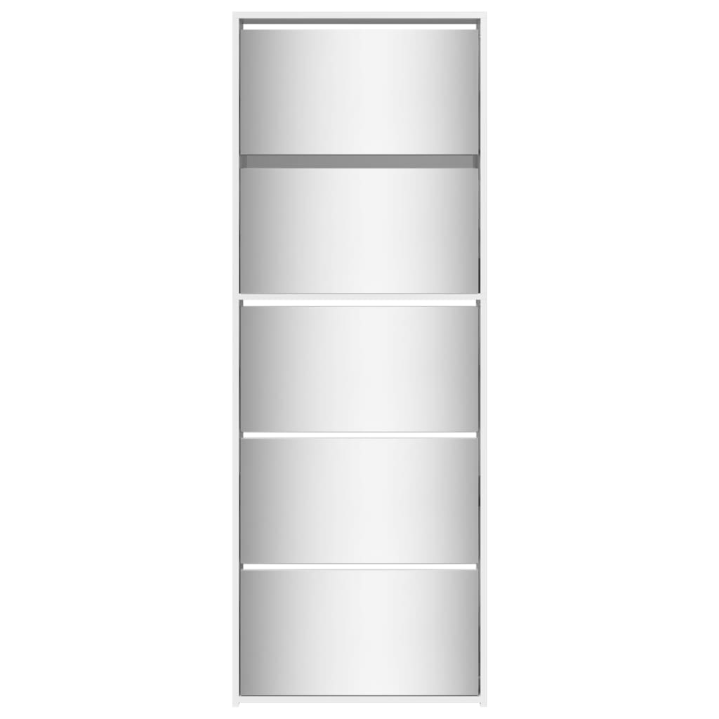 vidaXL Mueble zapatero y espejo 5 niveles blanco brillo 63x17x169,5 cm