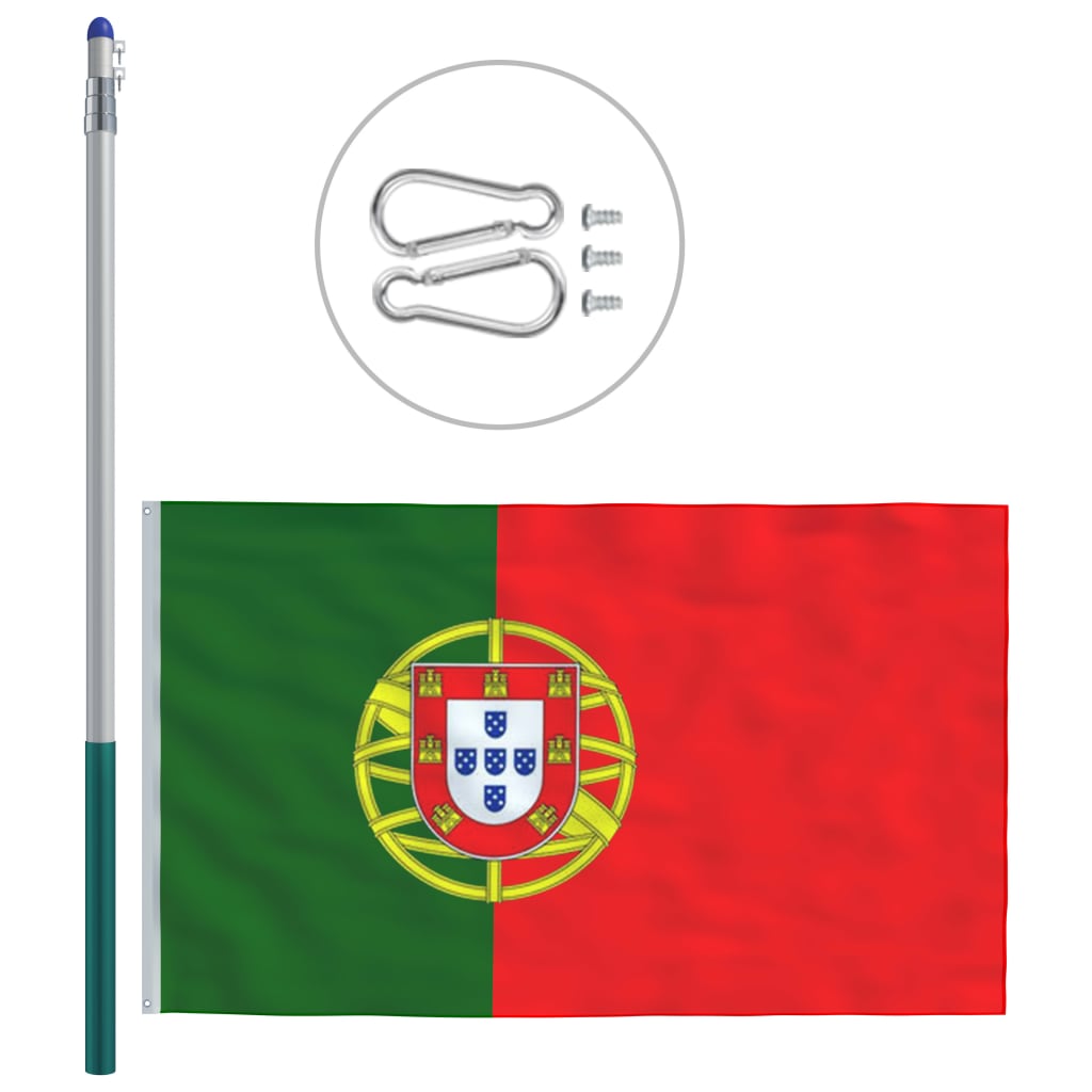 vidaXL Bandera de Portugal y mástil de aluminio 6 m