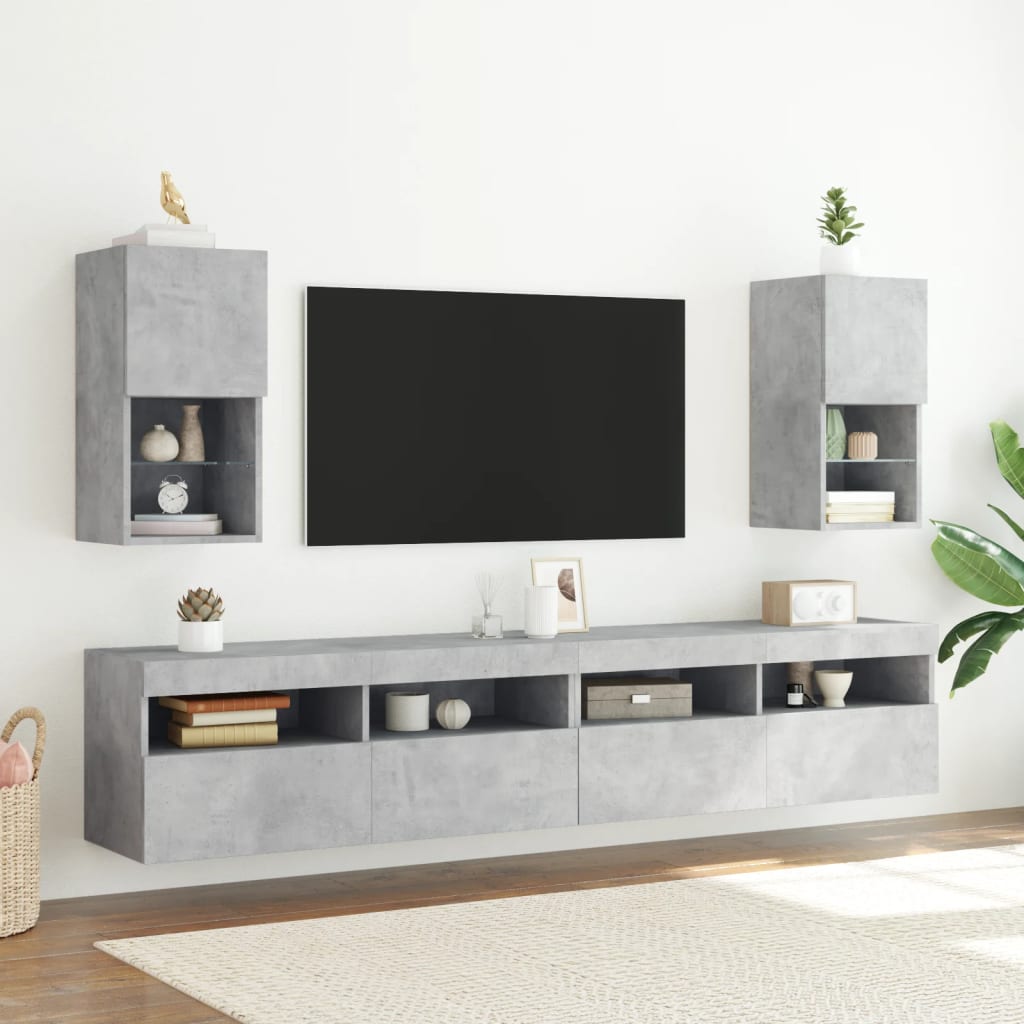 vidaXL Muebles para TV con luces LED 2 uds gris hormigón 30,5x30x60 cm