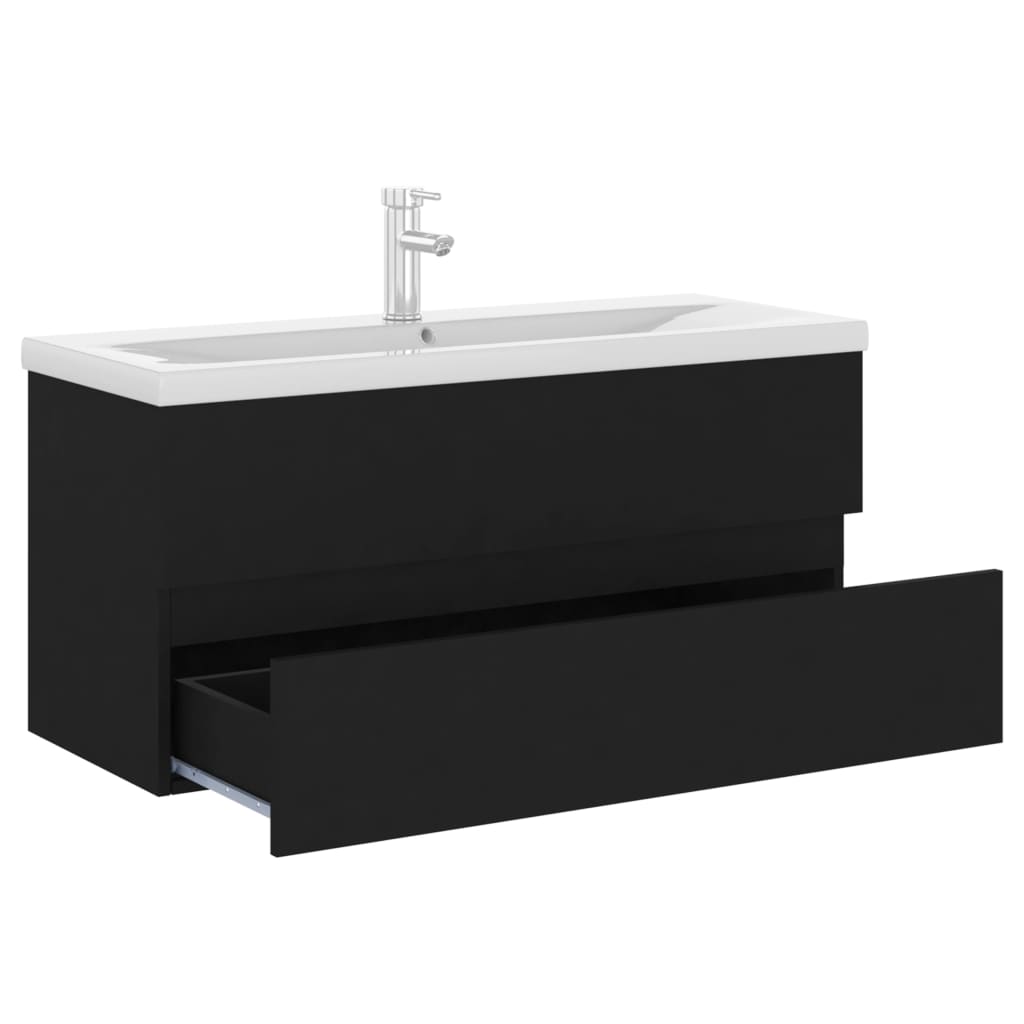 vidaXL Mueble con lavabo madera de ingeniería negro