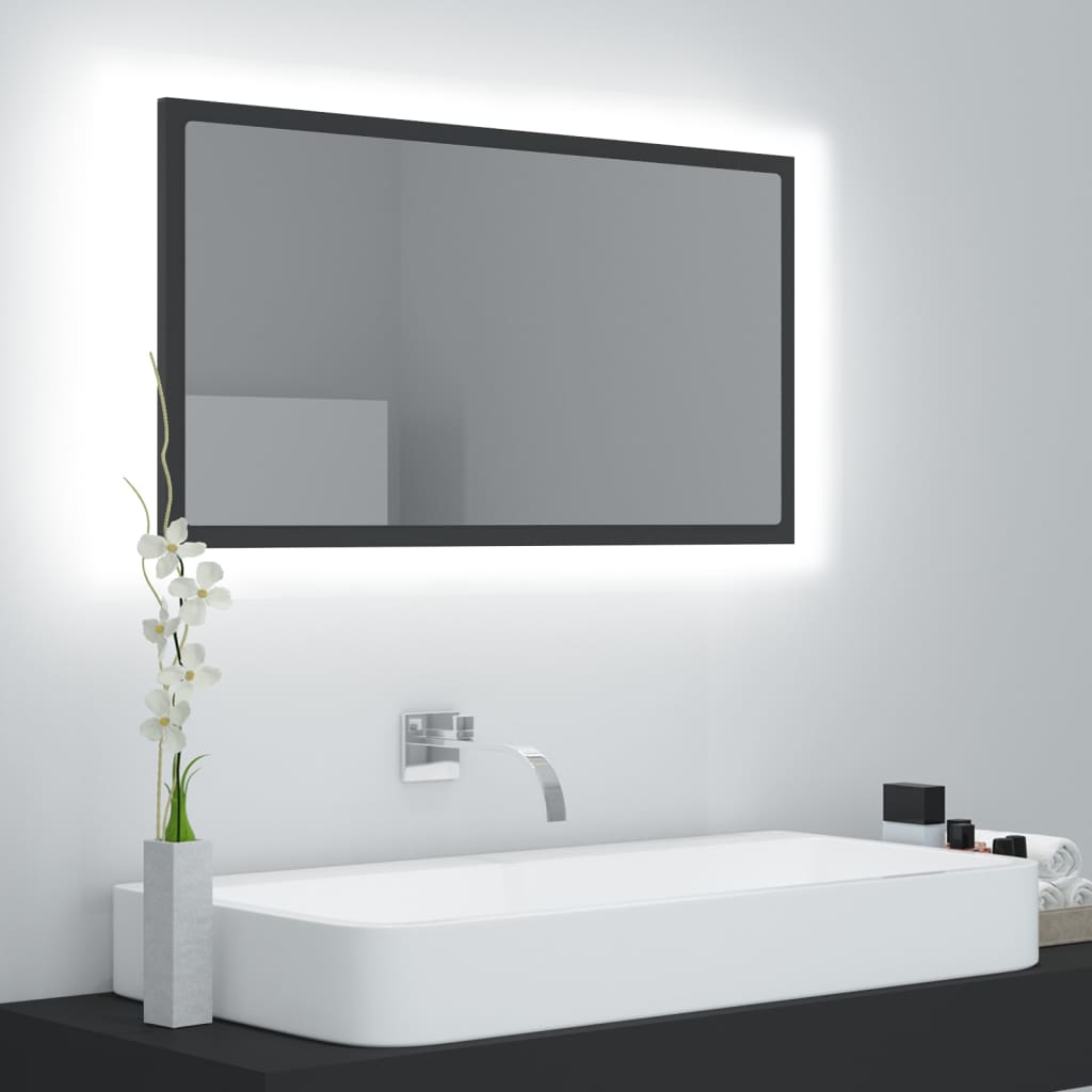 vidaXL Espejo de baño LED acrílico gris 80x8,5x37 cm