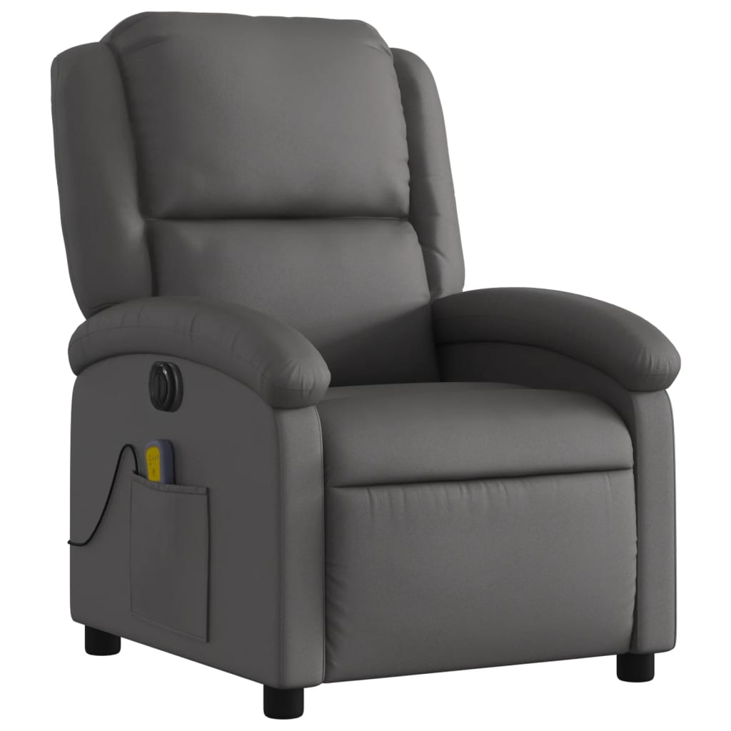 vidaXL Sillón reclinable de masaje eléctrico cuero auténtico gris