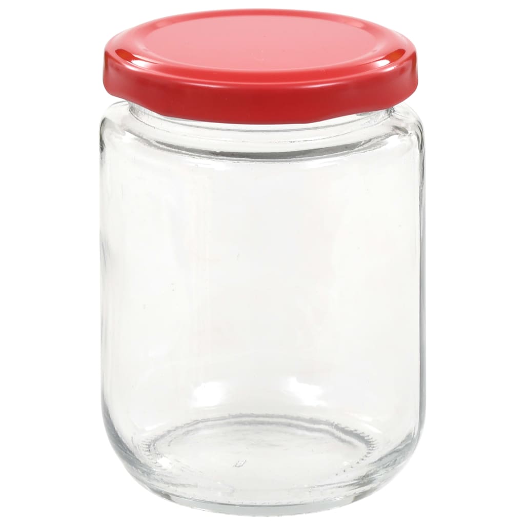 vidaXL Tarros de mermelada de vidrio con tapa roja 48 unidades 230 ml