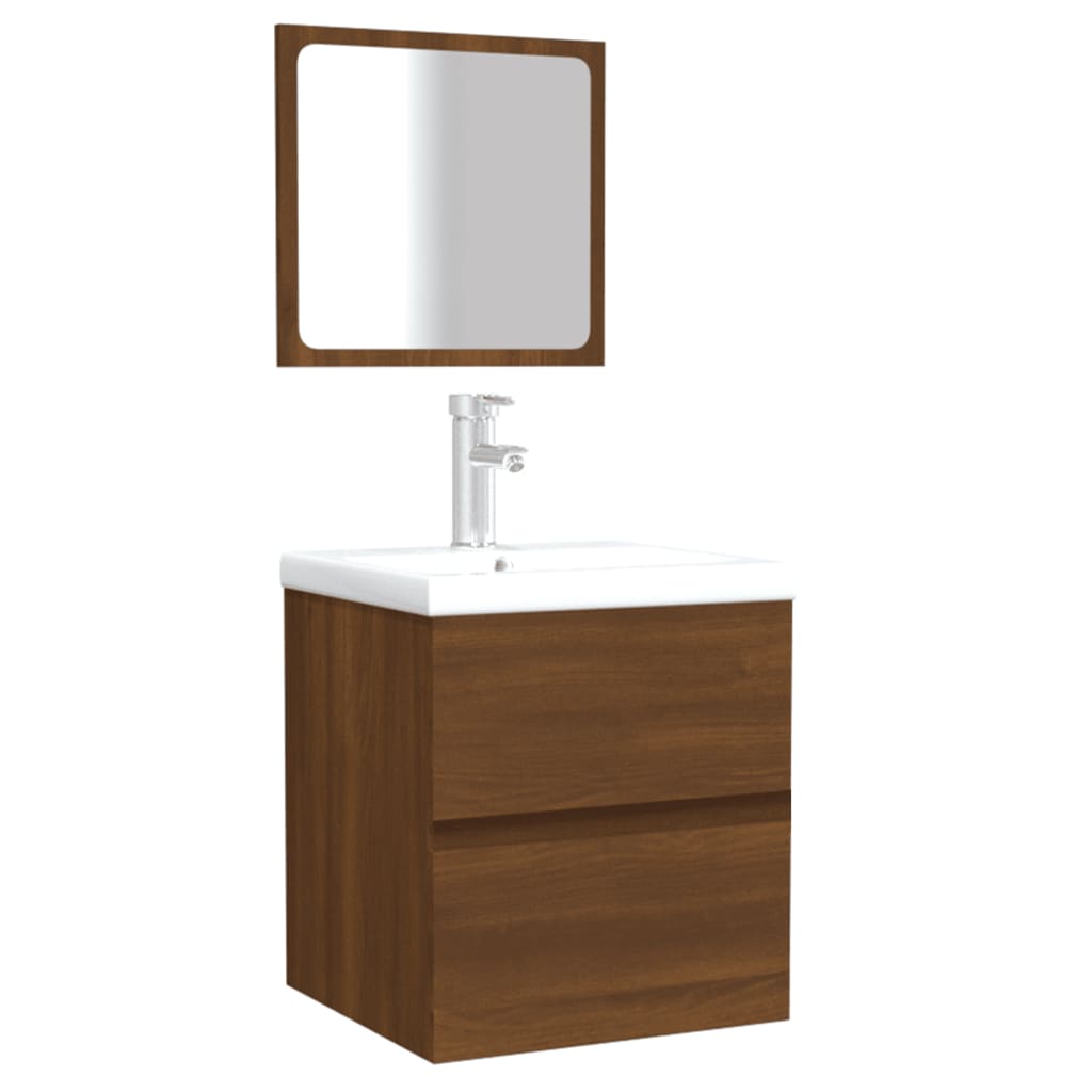 vidaXL Armario de baño con espejo madera contrachapada marrón roble