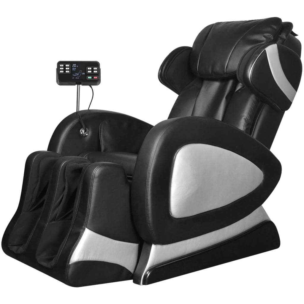 vidaXL Sillón de masaje con pantalla de cuero artificial negro
