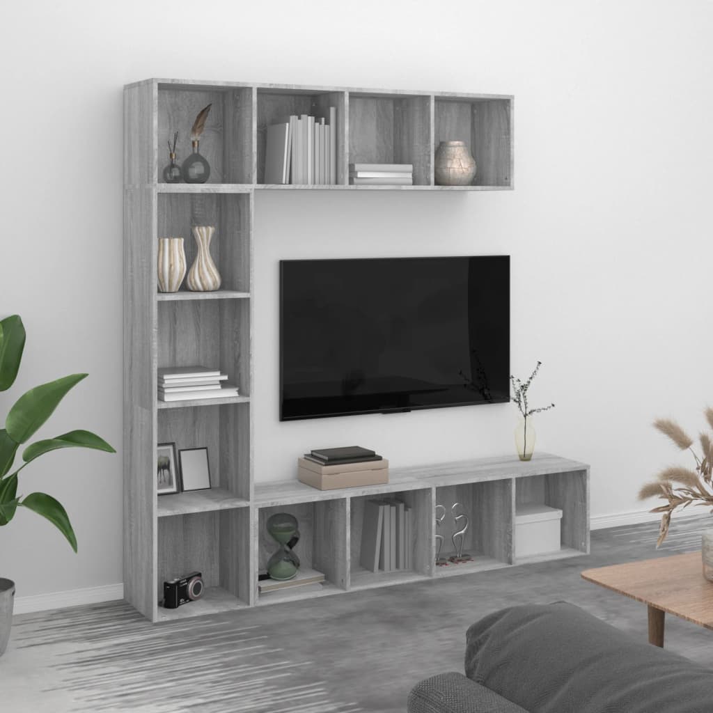 vidaXL Set de estantería/mueble TV 3 pzas gris Sonoma 180x30x180 cm