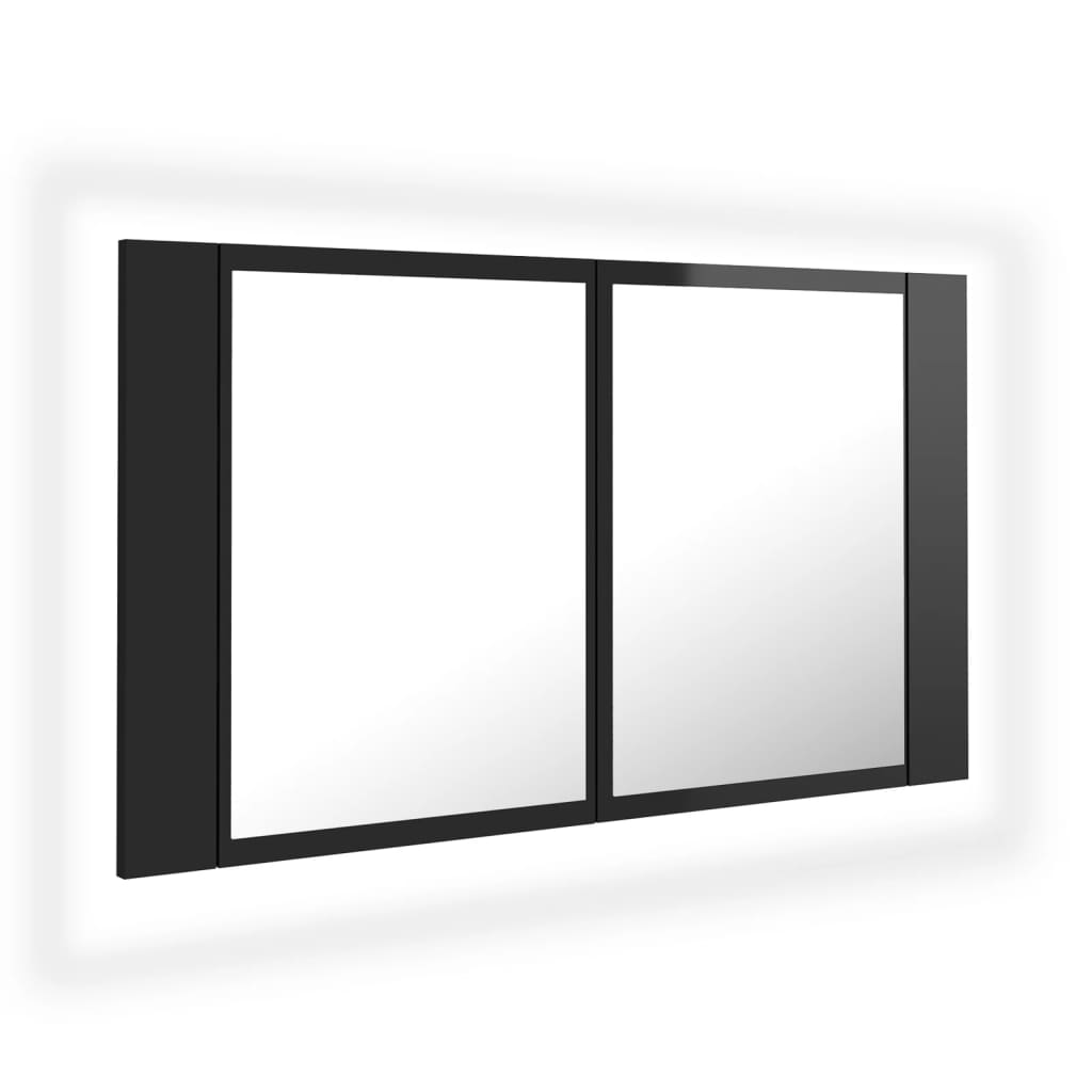 vidaXL Armario espejo de baño LED acrílico negro brillo 80x12x45 cm