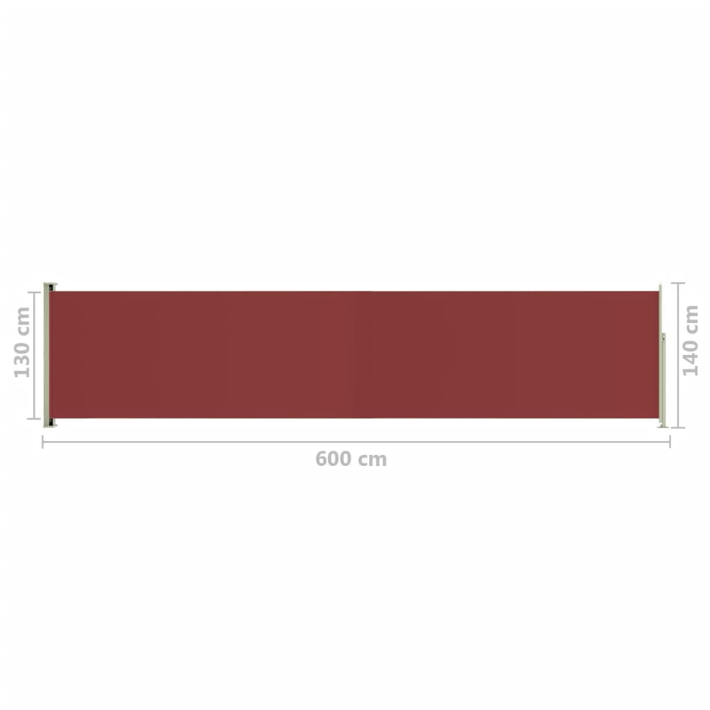 vidaXL Toldo lateral retráctil para patio rojo 140x600 cm