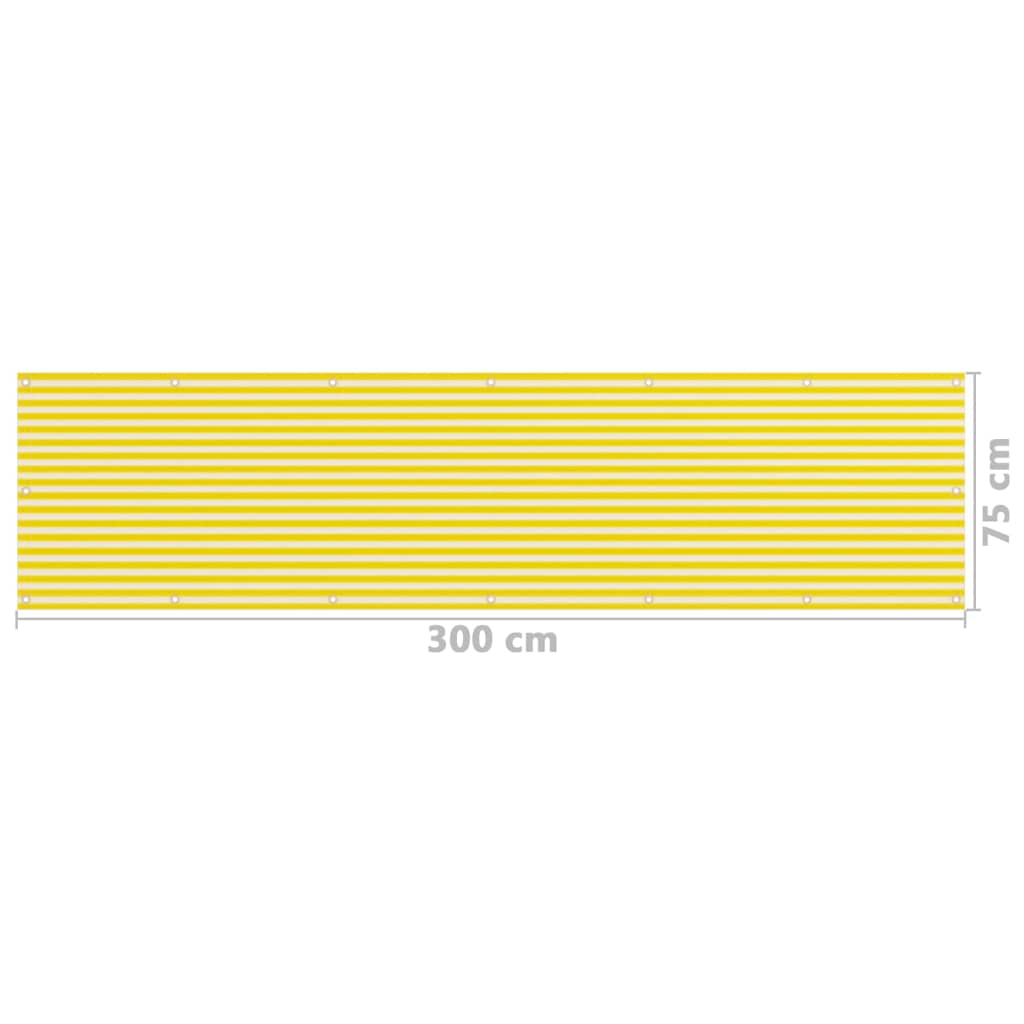 vidaXL Toldo para balcón HDPE amarillo y blanco 75x300 cm